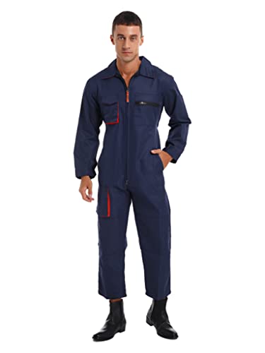 Jowowha Herren Overall Arbeitsanzug Langarm Arbeitsoverall mit vielen Taschen Reißverschluss Mechaniker Arbeitskleidung A Marine Blau XL von Jowowha