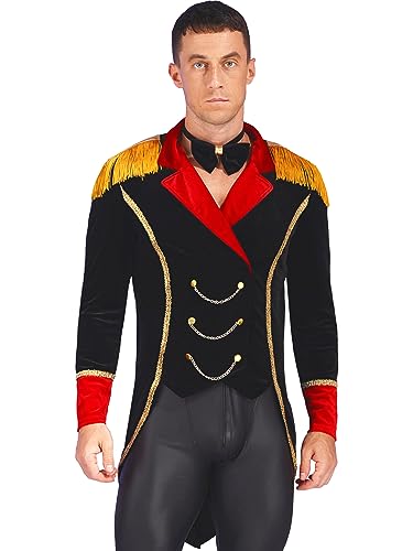 Jowowha Herren Zirkus Kostüm Gothic Frack Jacke Mantel Samt Blazer Showman Kostüm Halloween Weihnachten Karneval Ringmaster Zirkusdirektor Uniform B Schwarz S von Jowowha