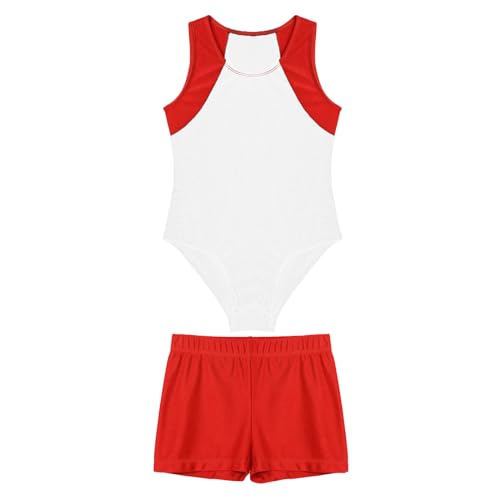 Jowowha Kinder Ballettanzug Jungen Gymnastikanzug Turnanzug Ballett Trikot Leotard Ärmellos Body mit Shorts Gym Sportwear A Weiß 122-128 von Jowowha