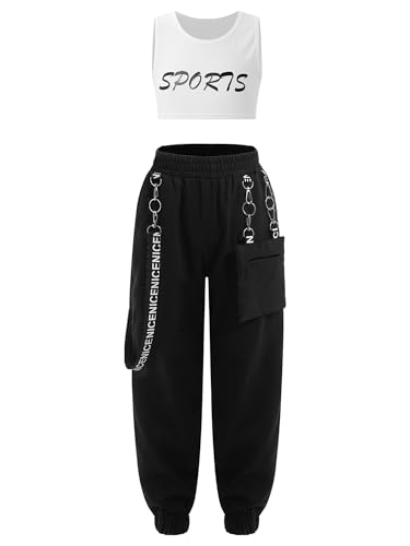 Jowowha Kinder Hip Hop Kleidung Mädchen Sport BH Bustier Crop Tops + Cargohose Jazz Tanzkleidung Streetwear Gr.98-176 Ac Elfenbein 170-176 von Jowowha