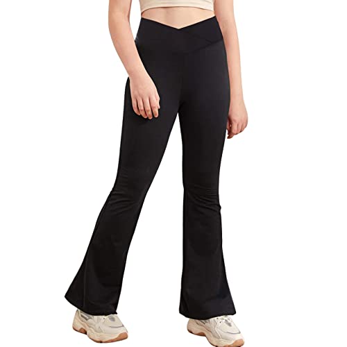 Jowowha Kinder Jungen Mädchen Hosen Schlaghose Glockenhose Elastischer Bund Yogahose Jazzpants Latein Tanzhose E Schwarz 140 von Jowowha