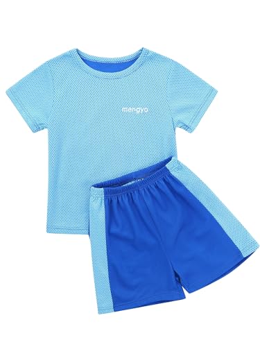 Jowowha Jungen Fußball Trikot Trainingsanzug Kurzarm T-Shirt und Shorts Sport Kleidung Set Fussball Basketball Sport Jogginganzug A Blau 140-146 von Jowowha