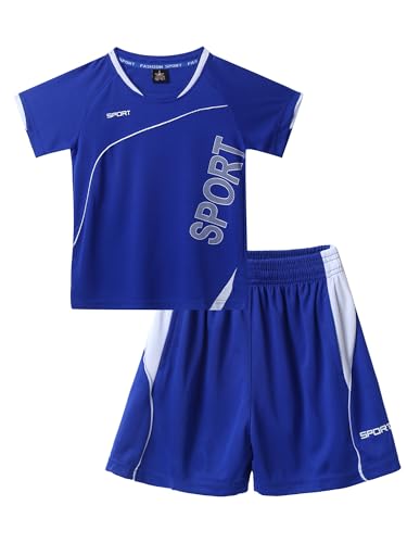 Jowowha Kinder Sport Kleidung Set Jungen Mädchen Sports Trikots Kurzarm T-Shirt und Shorts Sport Trainingsanzug Fussball Basketball Kleidung G Blau G 122-128 von Jowowha