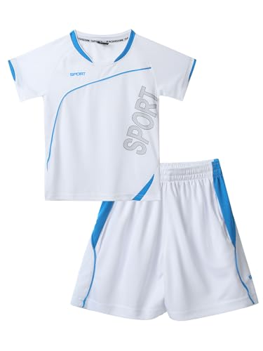 Jowowha Kinder Sport Kleidung Set Jungen Mädchen Sports Trikots Kurzarm T-Shirt und Shorts Sport Trainingsanzug Fussball Basketball Kleidung H Weiß H 134-140 von Jowowha