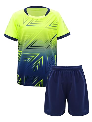 Jowowha Kinder Sport Kleidung Set Jungen Trainingsanzug Sport Trikot Kurzarm T-Shirt und Shorts Sport Fußball Basketball Kleidung Fluorescent Grün 134-140 von Jowowha