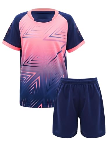 Jowowha Kinder Sport Kleidung Set Jungen Mädchen Sports Trikots Kurzarm T-Shirt und Shorts Sport Trainingsanzug Fussball Basketball Kleidung A Marine Blau A 158-164 von Jowowha