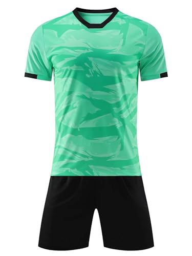 Jowowha Kinder Sport Kleidung Set Jungen Mädchen Sports Trikots Kurzarm T-Shirt und Shorts Sport Trainingsanzug Fussball Basketball Kleidung O Grün 134-140 von Jowowha