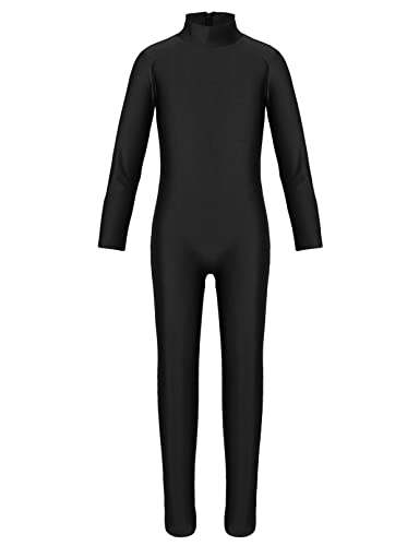 Jowowha Kinder Turnanzug Mädchen Gymnastikanzug Ballett Trikot Leotard Ganzkörperanzug Langarm Tanzbody Overall Jumpsuit Dancewear A Schwarz 122-128 von Jowowha