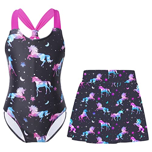 Jowowha Mädchen Badeanzug Einteiler Bikini Bademode mit Baderock Badeshorts Kinder Badebekleidung Sommer Schwimmanzug Gr.98-176 A Schwarz 158-164 von Jowowha