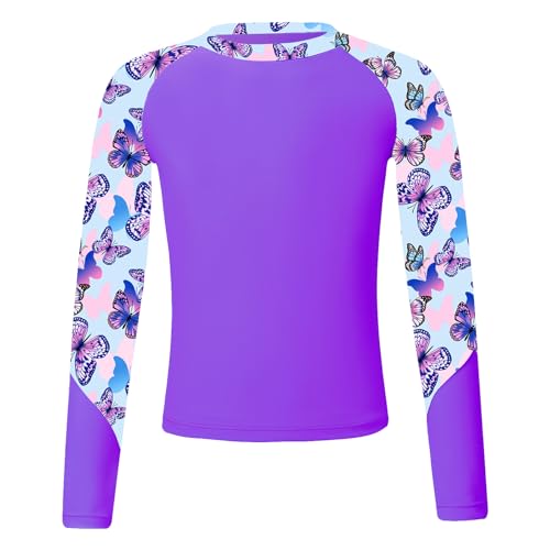 Jowowha Mädchen Badeanzug UV Shirt Langarm Rash Guard mit Reißverschluss Schnelltrocknend Schwimmshirt Badebekleidung Gr.110-176 A Lila 134-140 von Jowowha