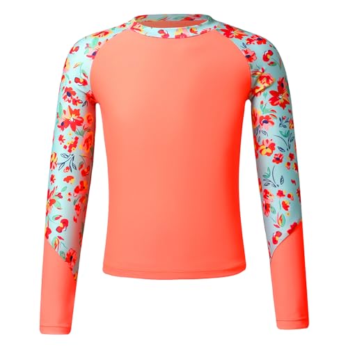 Jowowha Mädchen Badeanzug UV Shirt Langarm Rash Guard mit Reißverschluss Schnelltrocknend Schwimmshirt Badebekleidung Gr.110-176 A Orange 158-164 von Jowowha