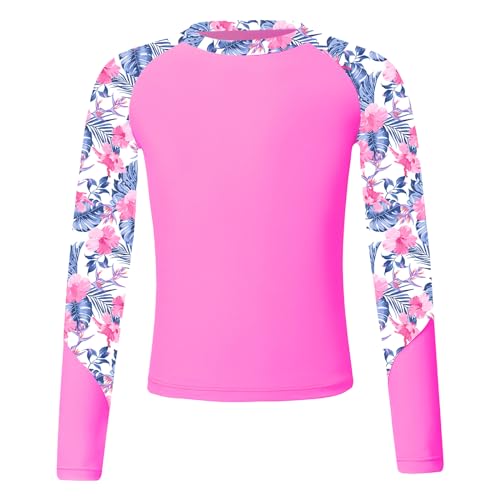 Jowowha Mädchen Badeanzug UV Shirt Langarm Rash Guard mit Reißverschluss Schnelltrocknend Schwimmshirt Badebekleidung Gr.110-176 A Weiß 146-152 von Jowowha