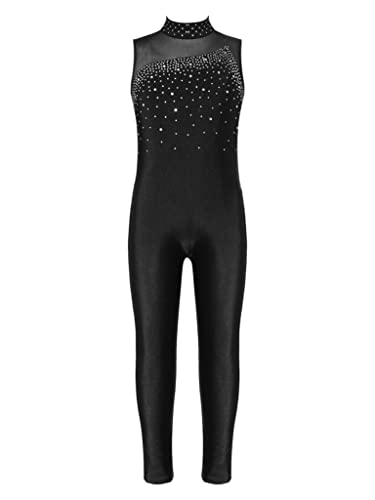 Jowowha Mädchen Eiskunstlauf Body Ärmellos Ballettanzug Tanzbody mit Strass Turnanzug Gymnastik Leotard Eiskunstlauf Tanzkostüm Xa Schwarz 146-152 von Jowowha