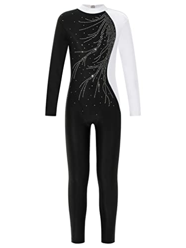 Jowowha Mädchen Eiskunstlauf Body Langarm Ballettanzug Tanzbody mit Strass Kinder Turnanzug Gymnastik Leotard Eiskunstlauf Tanzkostüm Au Weiß 122-128 von Jowowha