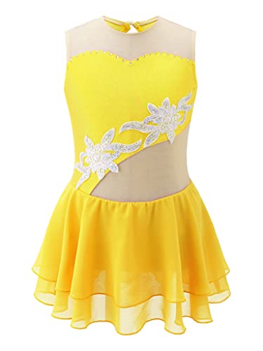 Jowowha Mädchen Eiskunstlauf Kleid Glitzer Ballettkleid mit Pailletten Strass Ballerina Latein Tanzkleid Wettbewerb Gymnastik Turnanzug Ba Gelb A 158-164 von Jowowha