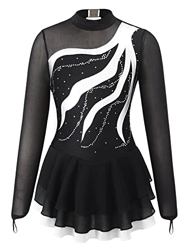 Jowowha Mädchen Eiskunstlauf Kleid Rollschuhkleid Langarm Ballettkleid Glitzer Tanzkleid Ballerina Latein Kleid Wettbewerb Gr.110-176 Aa Weiß 146-152 von Jowowha