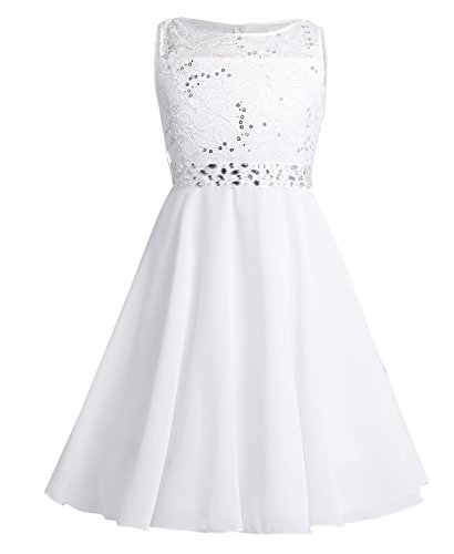 Jowowha Mädchen Festlich Kleid Spitze Chiffon Hochzeit Kleid Prinzessin Kleid Für Blumenmädchen Taufe Kommunion Party Abendkleid Gr.92-164 C Elfenbein 164 von Jowowha