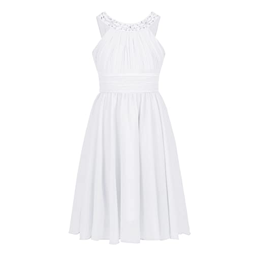 Jowowha Mädchen Festlich Kleid Spitze Chiffon Kleid Prinzessin Kleid Hochzeit Blumenmädchenkleid A-Linie Sommer Kleid Partykleid Gr.98-176 Ab Weiß 134-140 von Jowowha