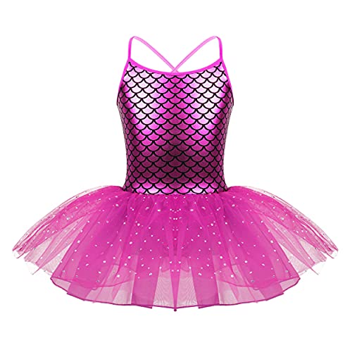 Jowowha Mädchen Kleid Ballettkleid Pailletten Festlich Kleid Meerjungfrau Kostüm mit Tütü Röckchen Kinder Ballett Tanzkleid Trikot Ballettanzug Gr.98-140 C Rose Red 140 von Jowowha