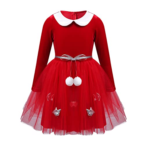 Jowowha Mädchen Kleid Festlich Weihnachten Kleid Langarm Tutu Kleid Weihnachtskostüm Cosplay Partykleid Festzug Gr.92-164 Rot 146-152 von Jowowha