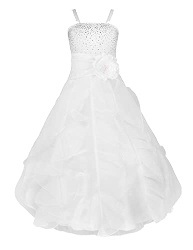 Jowowha Mädchen Kleider Festlich Prinzessin Kleid Schulterfrei A-Linie Kleid Blumenmädchenkleid Sommer Abendkleid Partykleid Gr.92-164 Weiß 122-128 von Jowowha