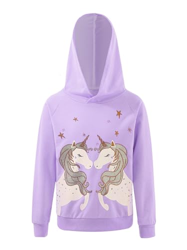 Jowowha Mädchen Pullover Sweatshirt Glitzernde Einhörner/Pferd Druck Pulli Rundhals Langarmshirt Casual Jumper Tops Oberteile Gr.98-176 Ab Lavendel 110-116 von Jowowha