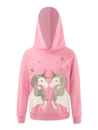 Jowowha Mädchen Pullover Sweatshirt Glitzernde Einhörner/Pferd Druck Pulli Rundhals Langarmshirt Casual Jumper Tops Oberteile Gr.98-176 Ab Rosa 140-152 von Jowowha