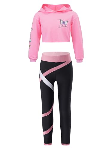 Jowowha Mädchen Sportanzug Trainingsanzug Sweatshirt Crop Top Langarmshirt mit Leggings Hose Sport Jogginganzug Yoga Gym Tanz Streetwear Aa Rosa 122-128 von Jowowha