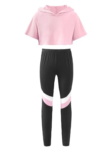 Jowowha Mädchen Sportanzug Trainingsanzug Sweatshirt Crop Top Langarmshirt mit Leggings Hose Sport Jogginganzug Yoga Gym Tanz Streetwear Ba Rosa 122-128 von Jowowha