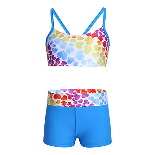 Jowowha Mädchen Sport Tankini Set Leopard Druck Bikini BH Tops mit Shorts Kurze Hosen Zweiteiler Badeanzug Schwimm Badebekleidung B Himmel Blau B 146-152 von Jowowha