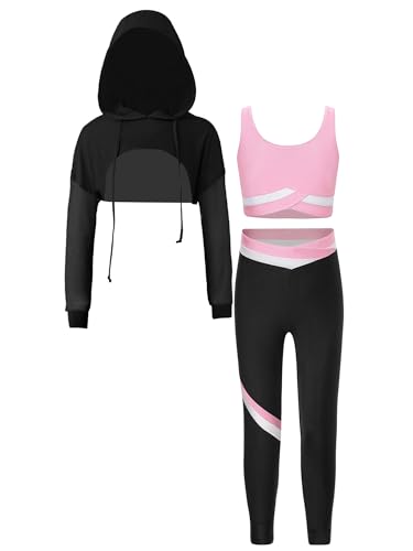 Jowowha Mädchen Sportanzug Trainingsanzug Sweatshirt Crop Top Langarmshirt mit Leggings Hose Sport Jogginganzug Yoga Gym Tanz Streetwear Ac Rosa A 146-152 von Jowowha