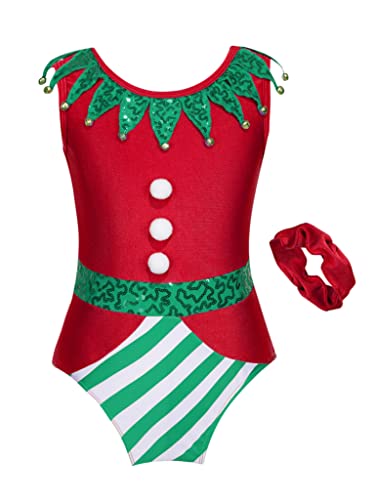 Jowowha Mädchen Turnanzug Gymnastikanzug Weihnachten Body Overall Jumpsuit Kinder Weihnachtself Kostüm Weihnachten Party Outfits A Rot 146-152 von Jowowha