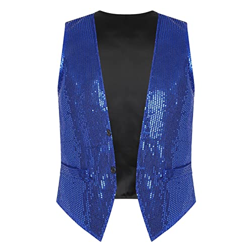 Jowowha Pailletten Weste Herren Damen Glitzer Anzugweste V-Ausschnitt Blazer Anzug Weste Jacke Karneval Fasching Disco Party Clubwear A Royal Blau 4XL von Jowowha