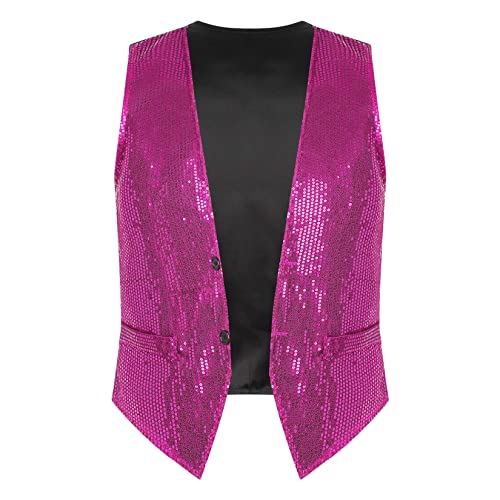 Jowowha Pailletten Weste Herren Damen Glitzer Anzugweste V-Ausschnitt Blazer Anzug Weste Jacke Karneval Fasching Disco Party Clubwear Aa Dunkel Rosa 4XL von Jowowha