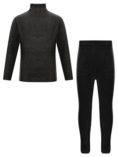 Jowowha Thermounterwäsche Set für Kinder Rollkragen Langarmshirt Thermo Leggings Jungen Mädchen Thermo Unterwäsche Warme Fussball Ski C Schwarz 104-110 von Jowowha