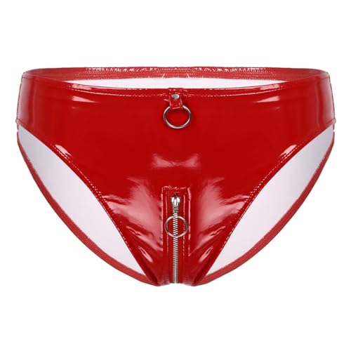 Jowowha Wetlook String Damen Ouvert Slip Panties Tanga Lack Leder Schwarz Frauen Höschen Sexy Dessous Erotik Unterwäsche A Rot Aa XXL von Jowowha