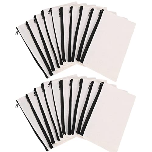 Jowsst 20 Stück für Make-up aus Leinwand mit Reißverschluss im Segeltuch, leeres Federmäppchen, Cremeweiß. von Jowsst