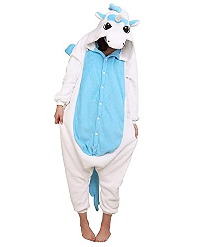 Joy Start Erwachsene Onesie Tier Pyjamas Unisex Karneval Halloween Cosplay Kostüm Nachtwäsche (Blue Unicorn, Large) von Joy Start