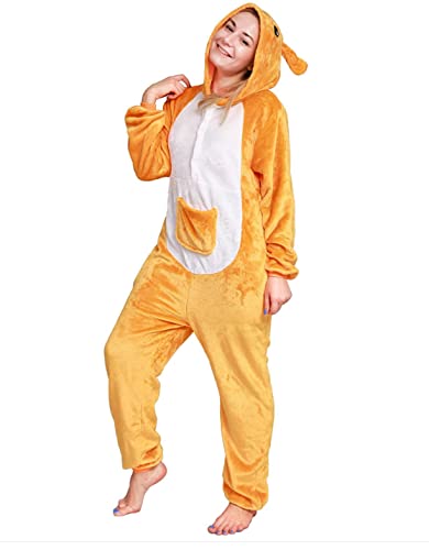 Joy Start Erwachsene Onesie Tier Pyjamas Unisex Karneval Halloween Cosplay Kostüm Nachtwäsche (Kangaroo, Large) von Joy Start