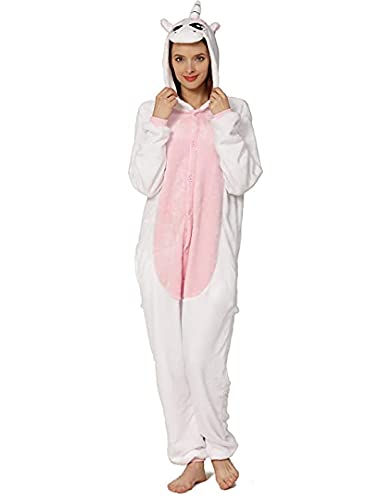 Joy Start Erwachsene Onesie Tier Pyjamas Unisex Karneval Halloween Cosplay Kostüm Nachtwäsche (Pink Unicorn, Large) von Joy Start