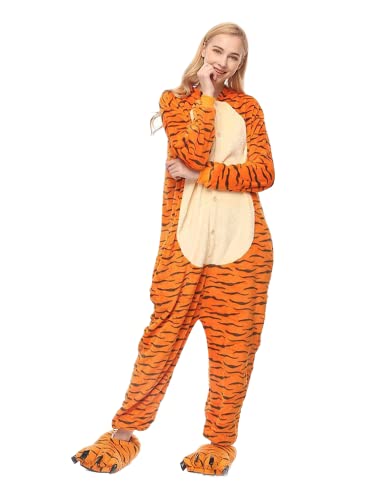 Joy Start Erwachsene Onesie Tier Pyjamas Unisex Karneval Halloween Cosplay Kostüm Nachtwäsche (Tigger, Large) von Joy Start