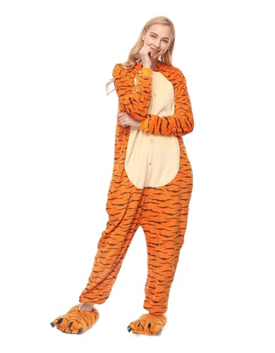 Joy Start Erwachsene Onesie Tier Pyjamas Unisex Karneval Halloween Cosplay Kostüm Nachtwäsche (Tigger, Medium) von Joy Start