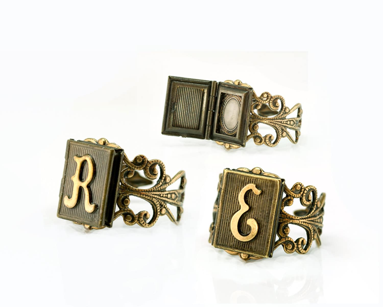 Geschichte Ihres Lebens Ring A - Z Monogramm Buch Medaillon Individuell Personalisieren Geschenk Einstellbar Auf Jede Größe Bibliophile von JoyDVshop