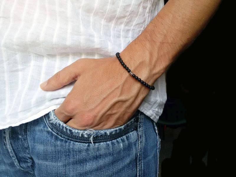 Herrenarmband Aus Schwarzem Onyx Und Stahl. Onyx-Armband. Schwarzes Steinarmband Für Herren. Stahlarmband. Schwarze Armbänder. Geschenke Ihn von JoyElly