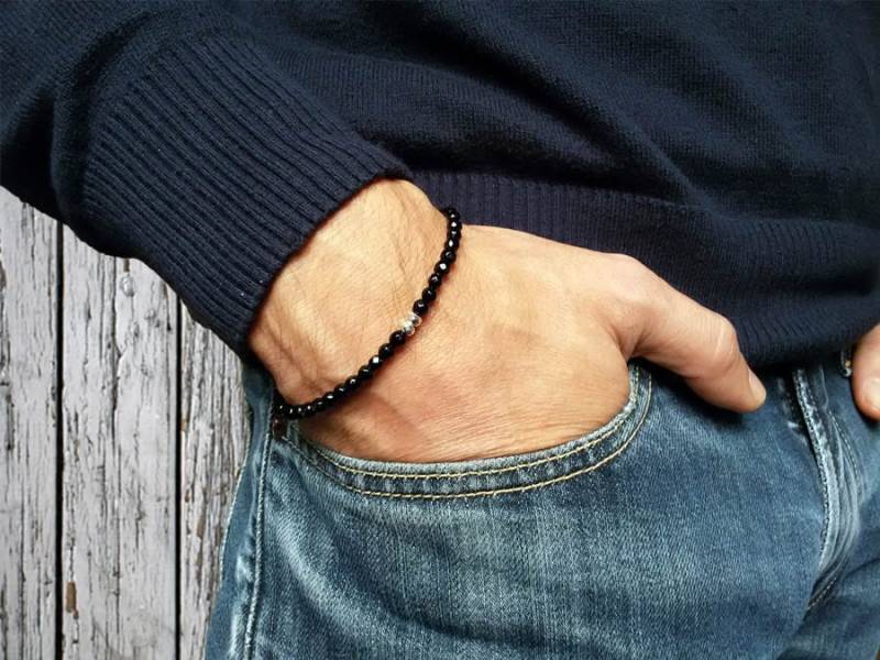 Herrenarmband Aus Schwarzem Onyx Und Sterlingsilber. Onyxarmband Für Herren. Mit Steinen. Geschenke Ihn. Armband Stein von JoyElly