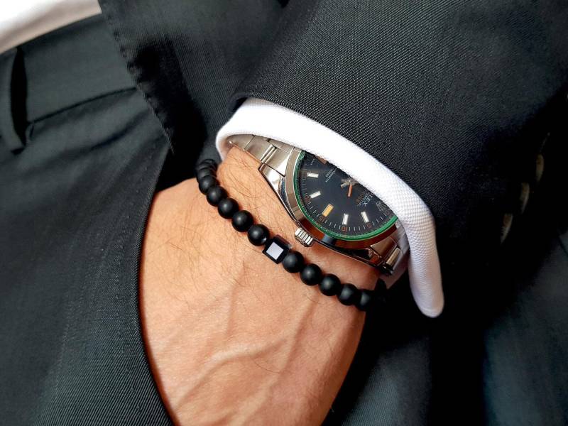 Herrenarmband Mit Mattiertem Onyx Und Swarovski-Kristall. Geschenke Für Ihn. Zum Jahrestag. Schwarzes Armband. Steinarmband. Stretcharmband Herren von JoyElly