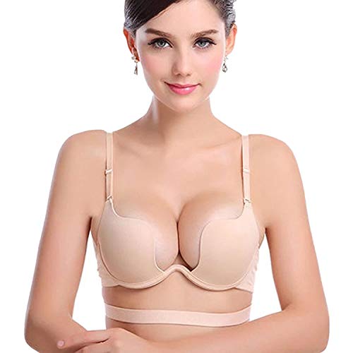 JoyFox Plunge BH Deep U Push Up Bra Multiway Convertible Unterwäsche Multifunktions (80C, Nude) von JoyFox