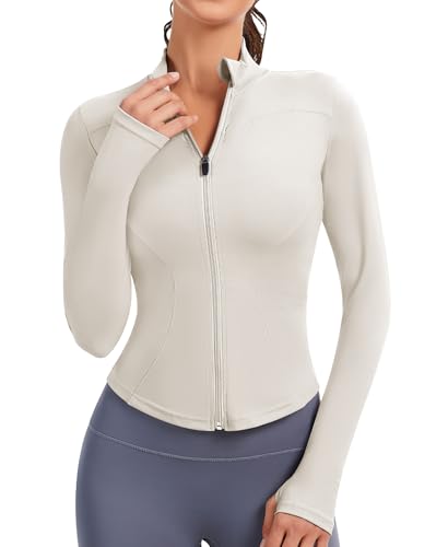 JoyGirl Sportjacke Damen Laufjacke Trainingsjacke Zip Up Slim Fit Sportlich Yoga Sportjacke Cropped Tops mit Daumenlöchern(Hellgrau, S) von JoyGirl