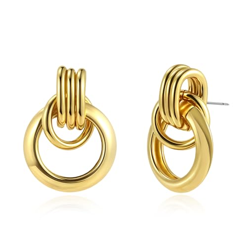 14 Karat klobige Goldohrringe, geometrische Tropfenohrringe aus Gold für Frauen, leichte kleine Creolen aus Gold, Statement-Ohrringe, hypoallergen, modischer Schmuck von Joya Love