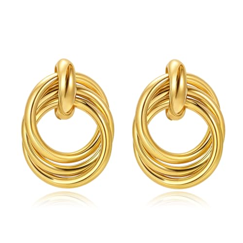 14 Karat vergoldete, klobige Goldohrringe, geometrische Tropfenohrringe für Frauen, große Creolen, goldene Statement-Ohrringe, hypoallergene Modeohrringe, Schmuck 14 Karat vergoldete, klobige Goldohrringe, geometrische Tropfenohrringe für Frauen, große Creolen, goldene Statement-Ohrringe, hypoallergene Modeohrringe, Schmuck von Joya Love
